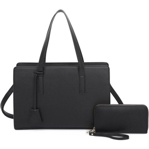 Handbags - Women's Black Boxy Fashion Top Handle 2-IN-1 Satchel Handbag